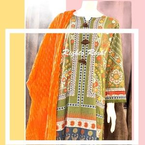 Punjabi Suit Pakistani Dress Salwar Kameez Embroidered Dress Block Printed NWT
